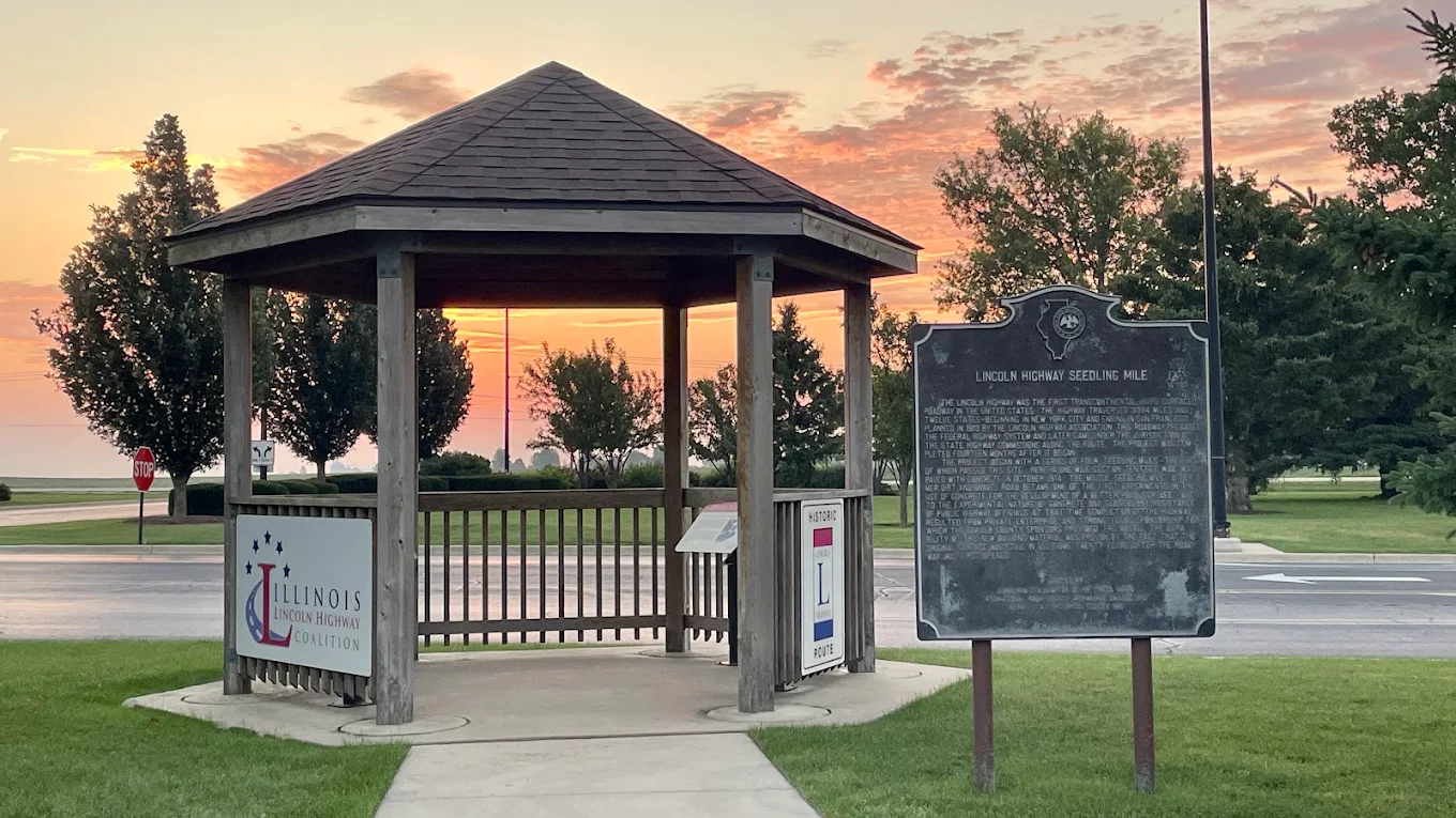 Malta Seedling Mile Marker & Lincoln Highway Gazebo